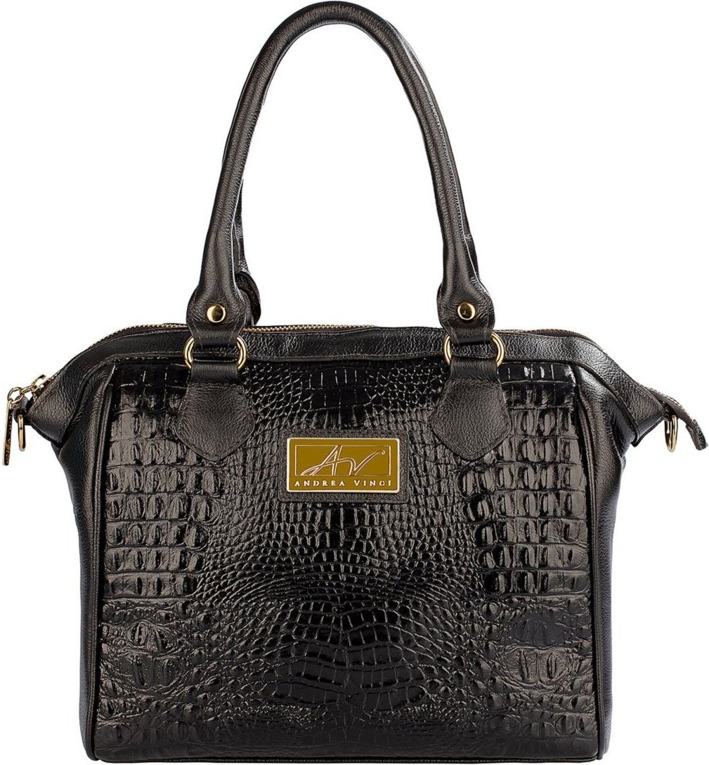 Imagem principal Bolsa Andrea Vinci estruturada de couro croco Leila preto Andrea Vinci preto