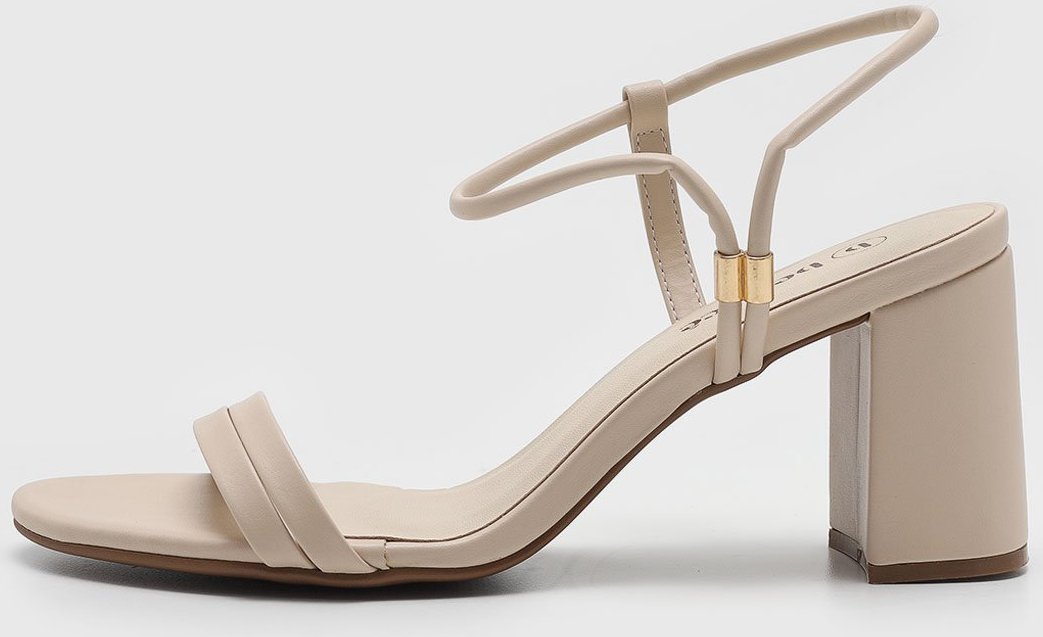 Sandália Feminina cê Salto Bloco Bico Quadrado Off-White