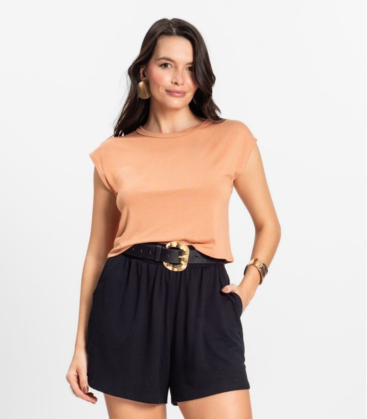 Imagem principal Blusa Básica Feminina Viscotorcion Rovitex Rovitex Básicos marrom Rovitex Básicos marrom