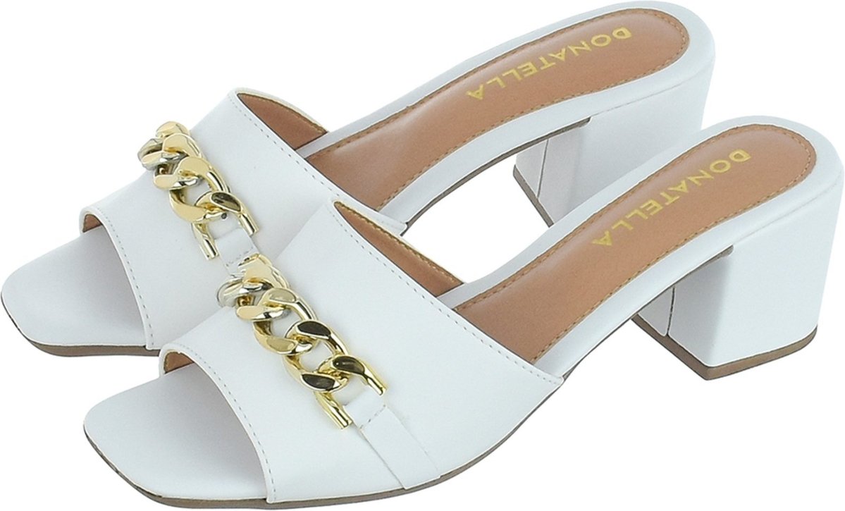 Sandália Feminina Tamanco Salto Alto Bloco Donatella Shoes com Corrente