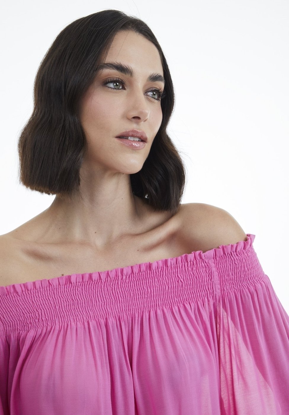 Blusa Viscose Traymon Ombro A Ombro Chiclete