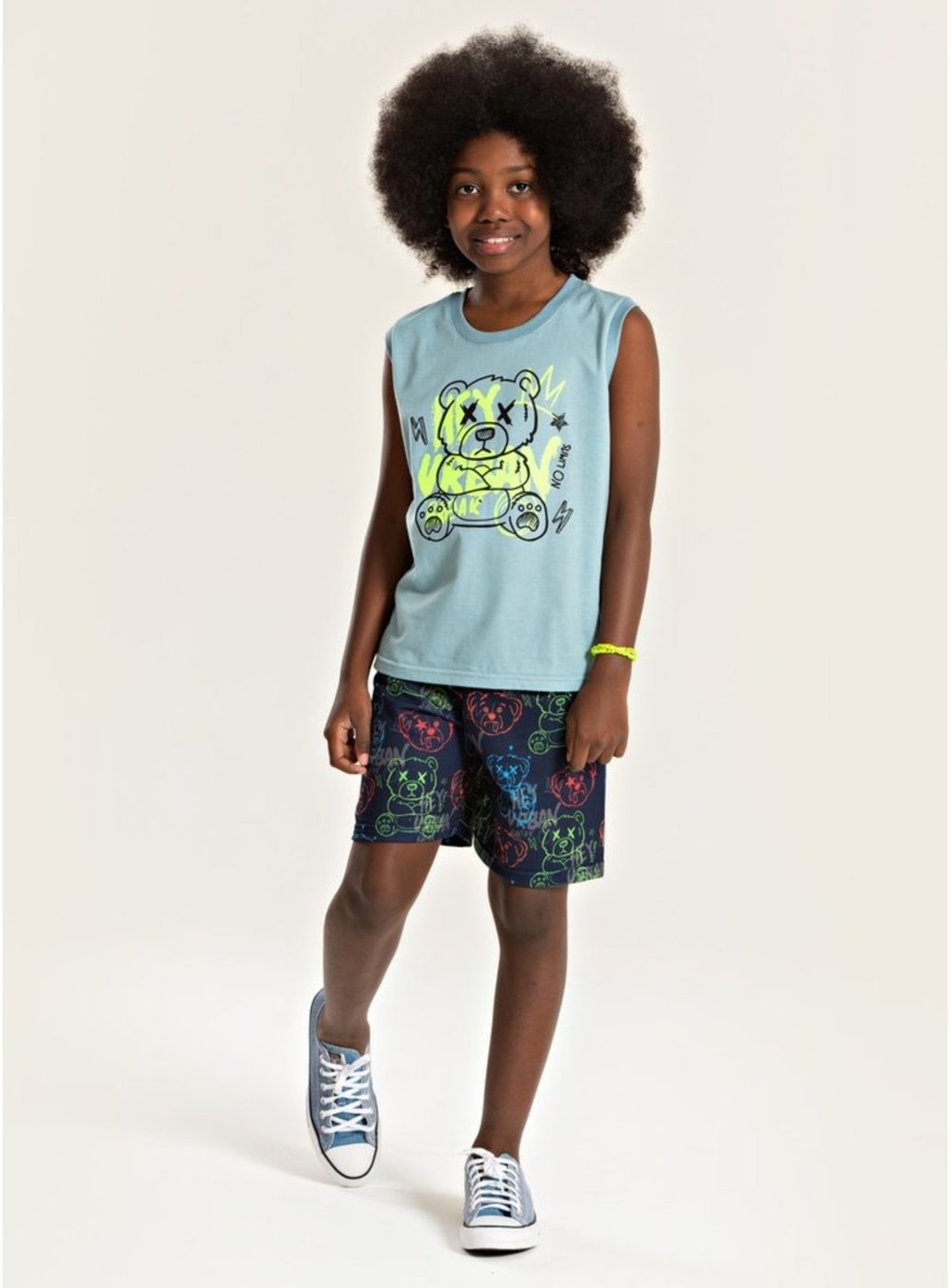 Imagem principal Infantil - Conjunto Verão Menino Regata e Bermuda Ursano Urbano Molekada verde Molekada verde