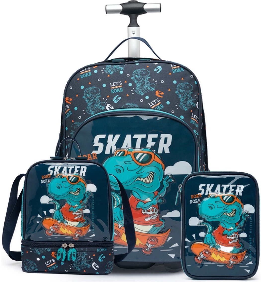 Imagem principal Infantil - Kit Mochila Rodinhas Estojo Lancheira Dinossauro Menino Resistente Espaçosa YUPE azul YUPE azul