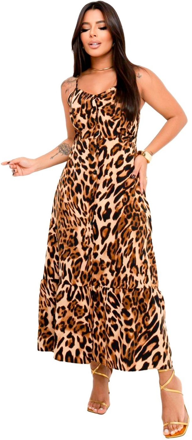 Vestido YWC ind Longo Soltinho Viscose Poá Bolinha Alcinha Xadrez Étnico