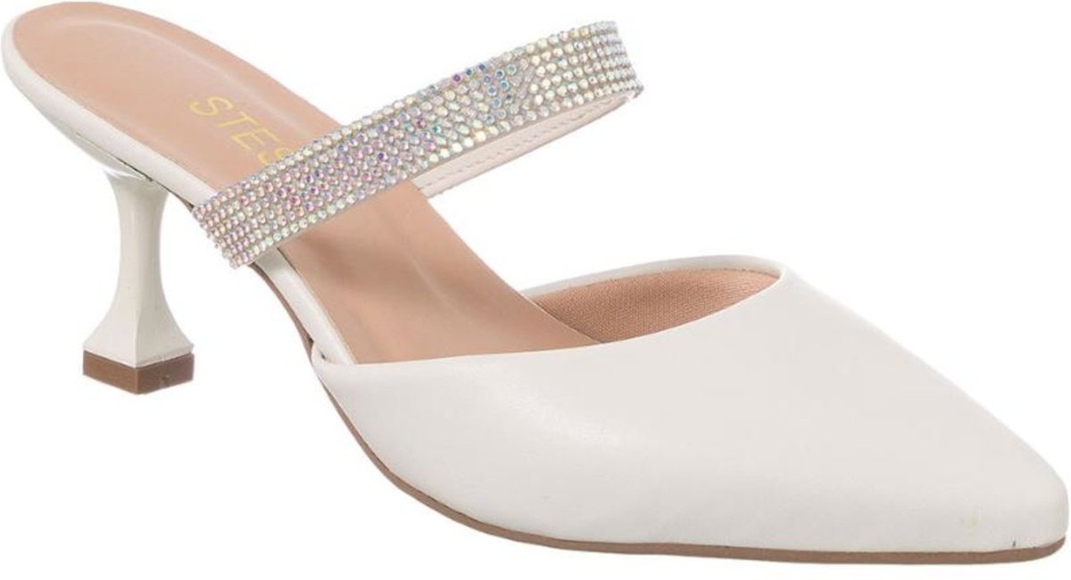 Imagem principal Scarpin Mule Salto Taça Baixo Bico Fino Com Brilho Strass Off-White Stessy Shoes off-white white Stessy Shoes off-white white