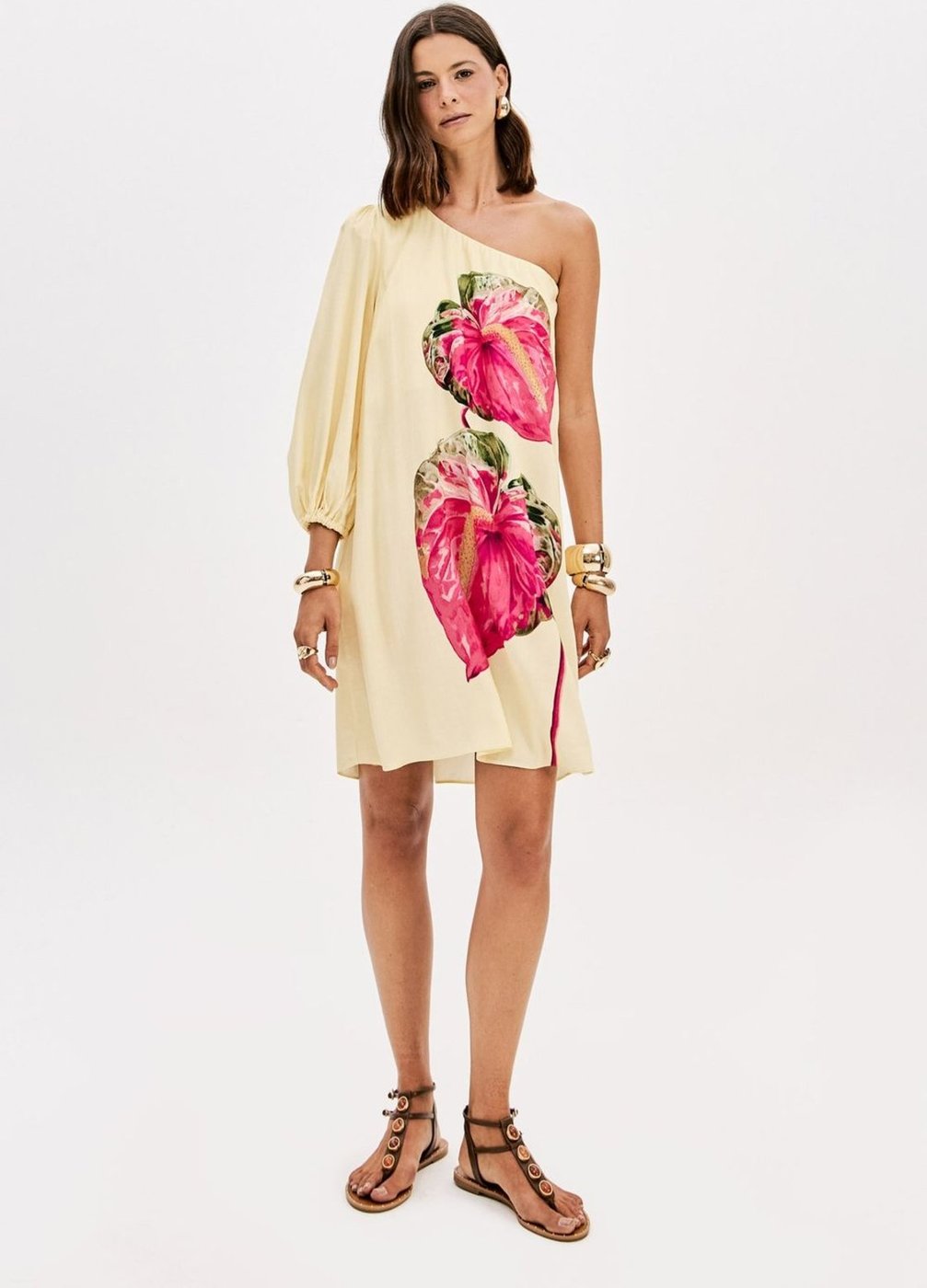 Vestido Curto Ombro Único Estampado