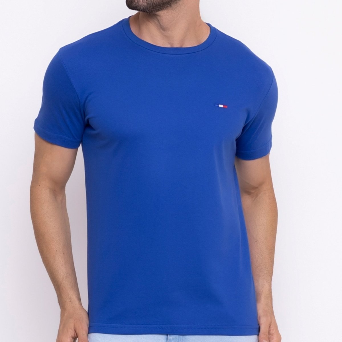 Imagem principal Camiseta Masculina Básica Vih Triny com Bordado no Estilo Tommy Algodão Premium França Royal azul Vih Triny azul