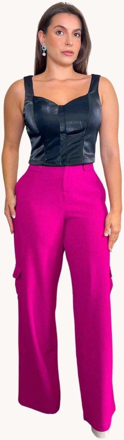 CALÇA FEMININA PANTALONA COM BOLSO
