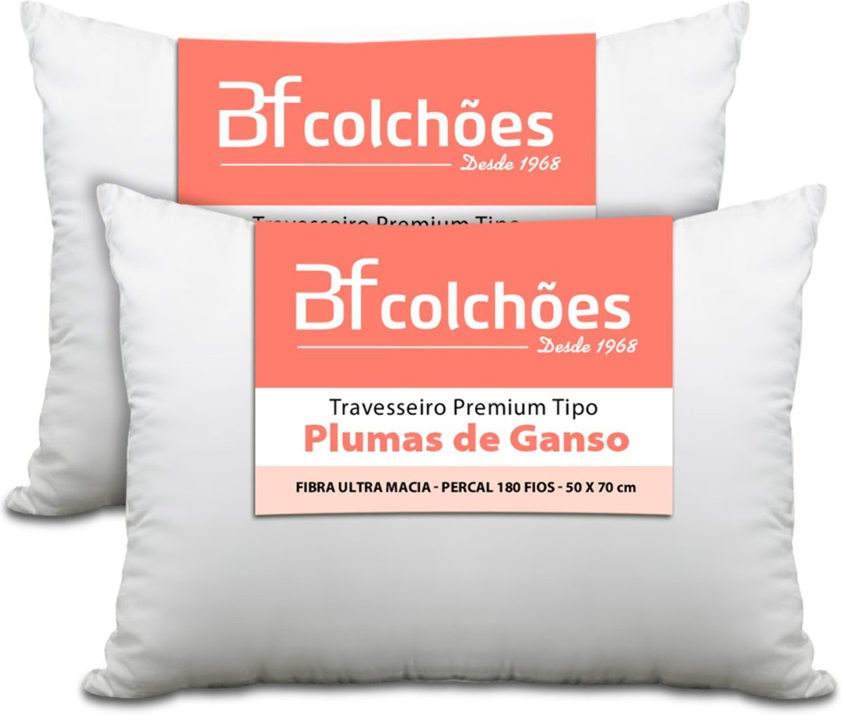 Imagem principal Kit 2 Travesseiro Premium tipo Pluma Pena de Ganso 50X70 BF Colchoes branco BF Colchoes branco