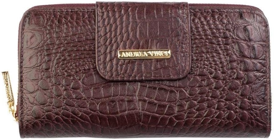 Imagem principal Carteira Andrea Vinci Feminina De Couro Croco Cindy 9,5x19cm - Marsala café Andrea Vinci café