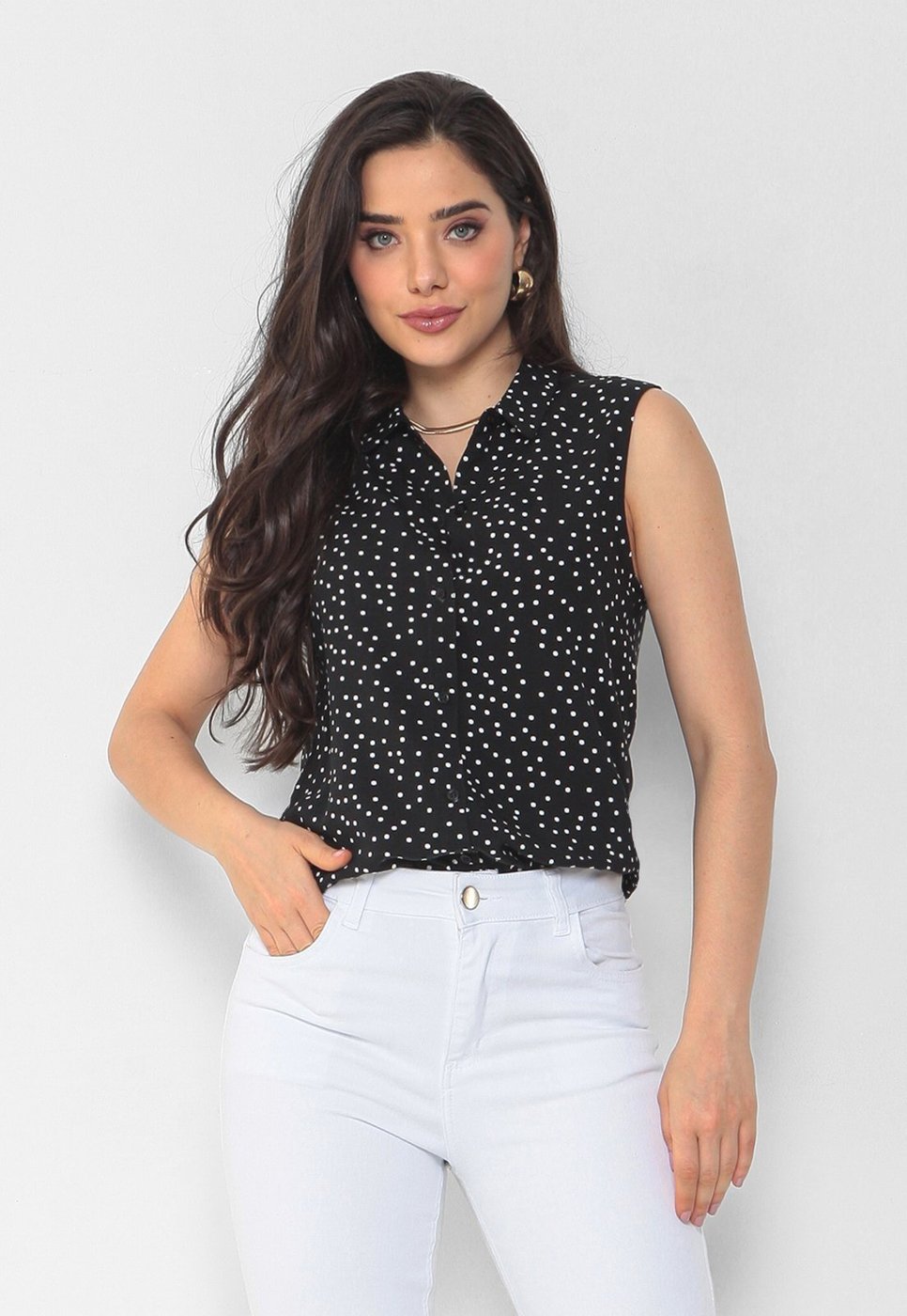 Imagem principal Camisa Intens Sem Manga Poá preto Intens preto