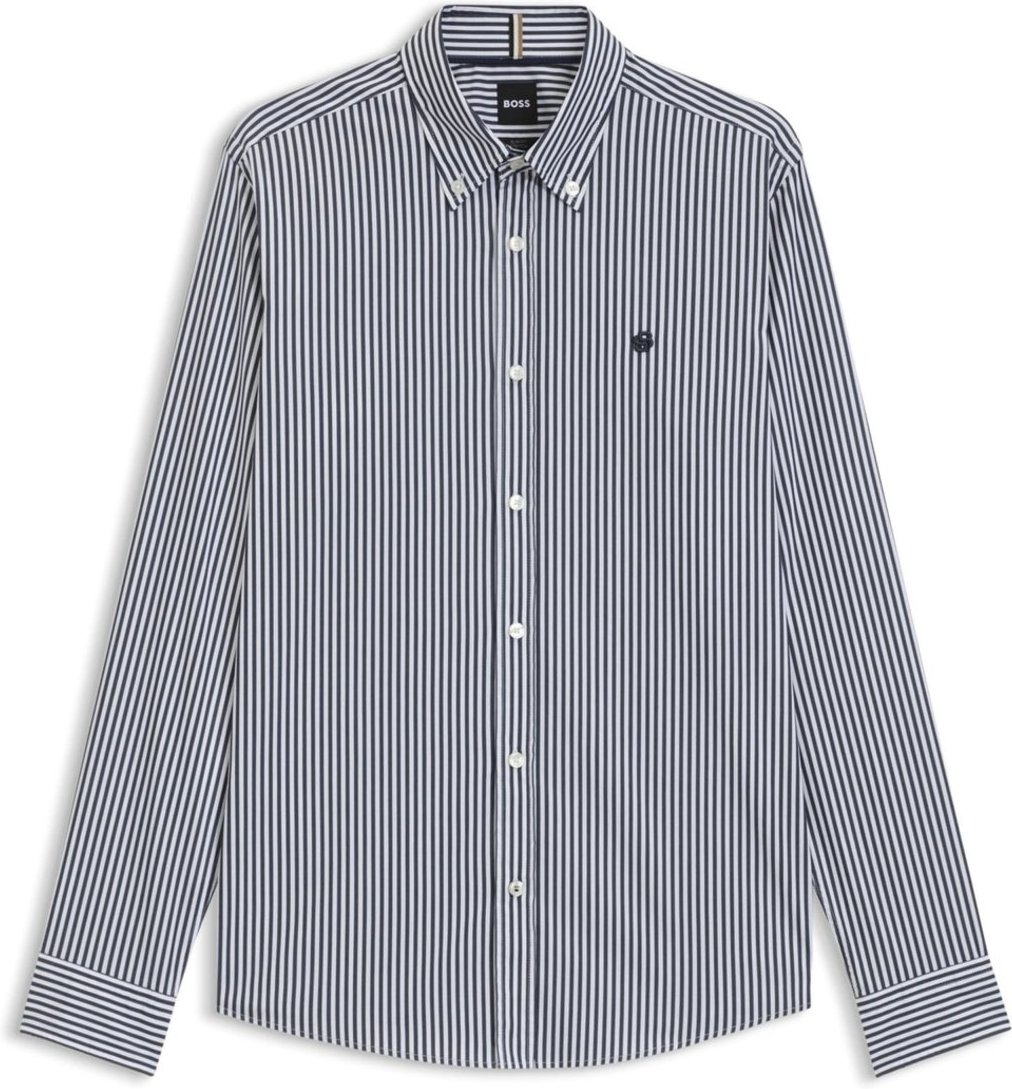 Imagem principal Camisa De Ajuste Slim Numa Mistura De Algodão Às Riscas azul azul