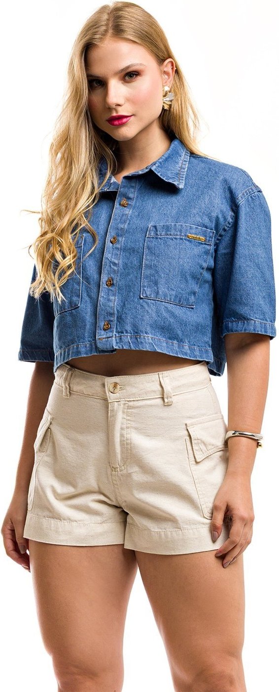 Imagem principal Camisa Cropped Restrito Jeans Oversized Jeans azul Restrito Jeans azul