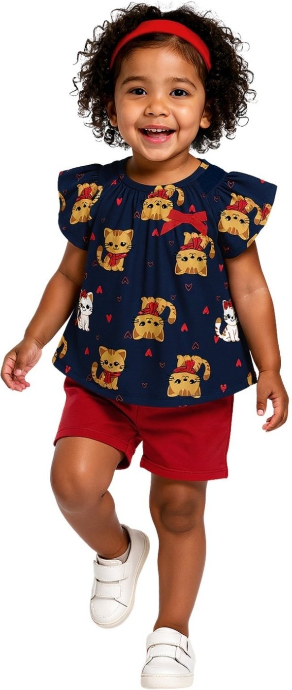 Infantil - Conjunto 2pçs Blusa e Short Kyly Gatinho Laços