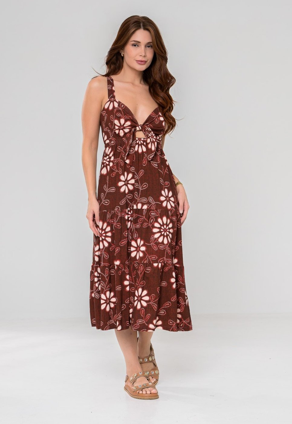 Vestido Aura Ikat Floral Terracota