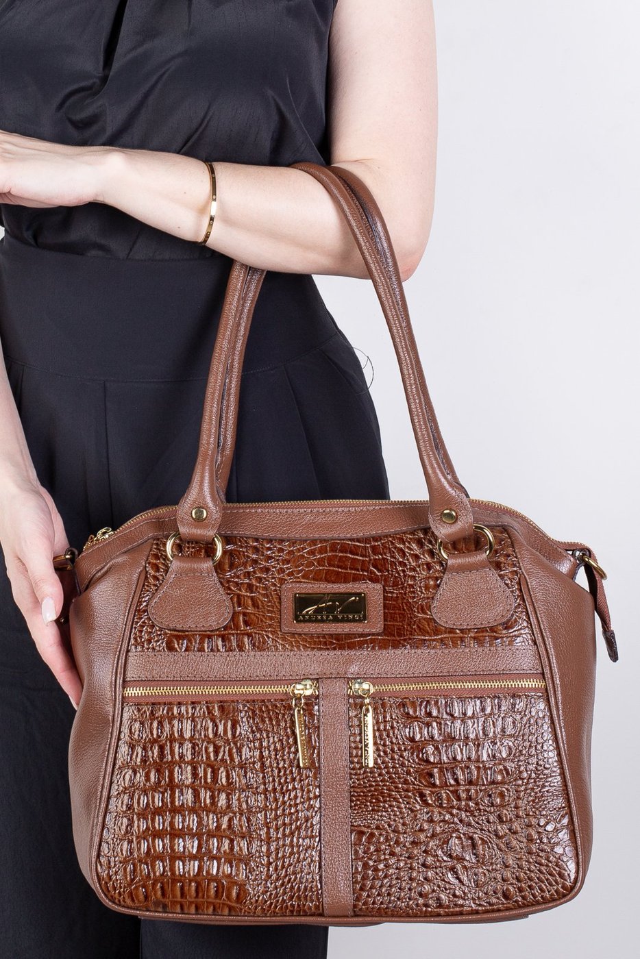 Imagem principal Bolsa de couro croco Luana - Whisky Andrea Vinci caramelo Andrea Vinci caramelo