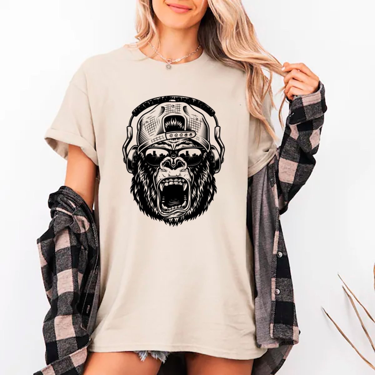 Imagem principal Camiseta Ousy Unissex Streetwear Gorila Arte Exclusiva Premium Oversized Off White off-white white ousy off-white white