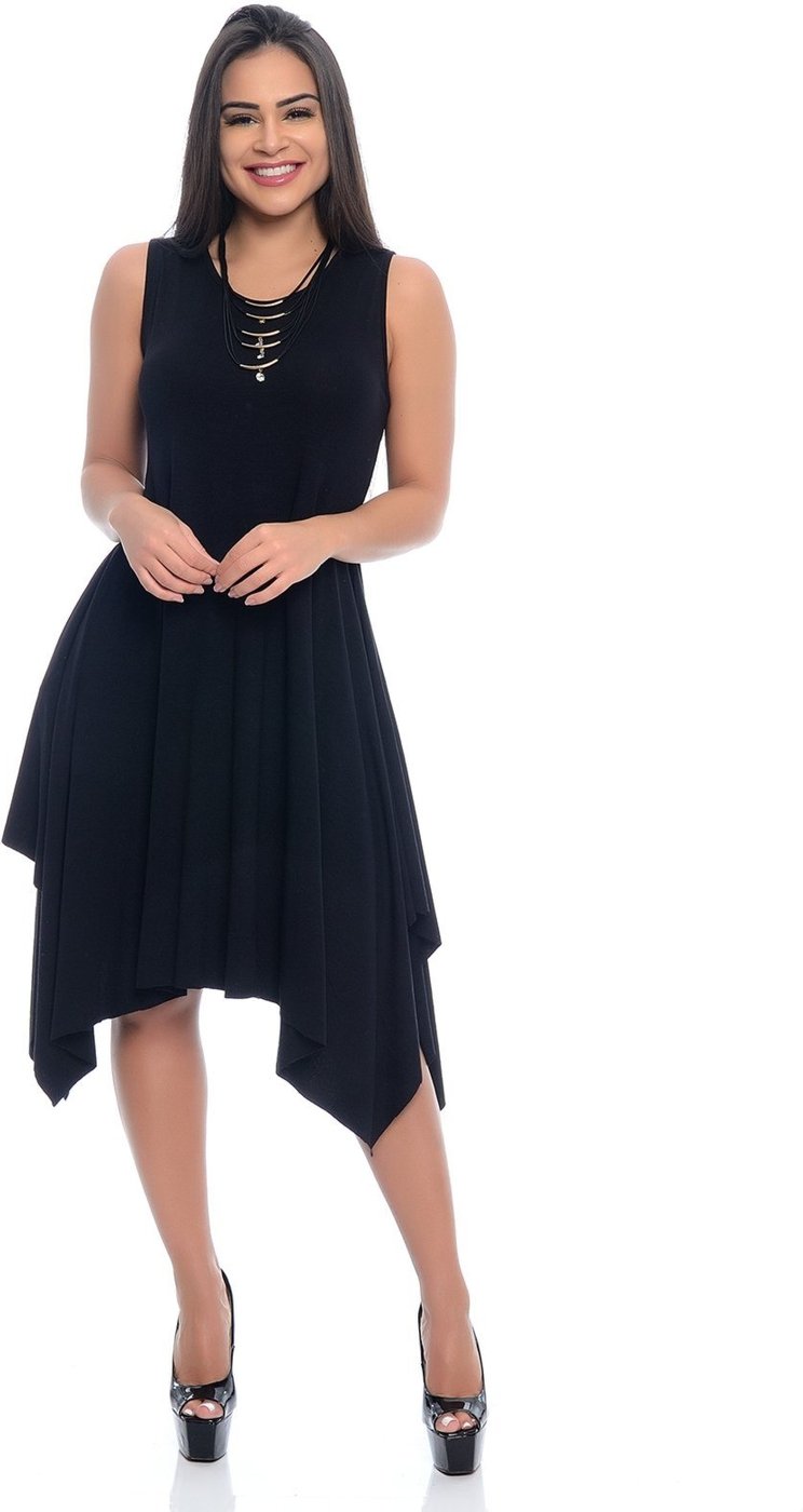 Vestido Midi Sem Manga Assimétrico Decote Redondo B'Bonnie Mabel