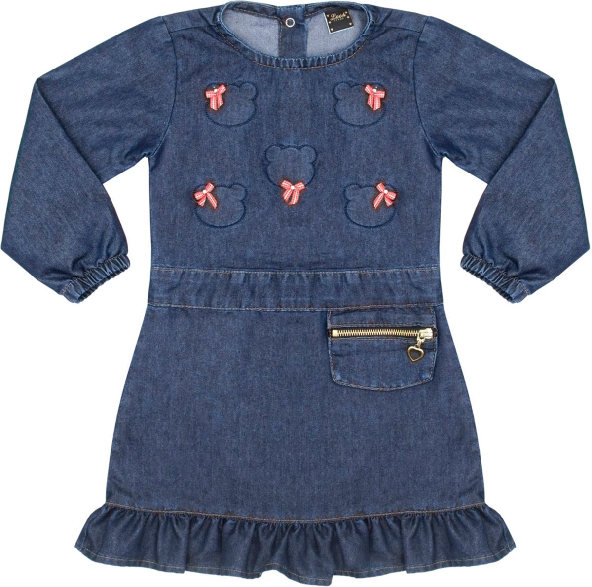 Infantil - Vestido Look Jeans Manga Longa Jeans