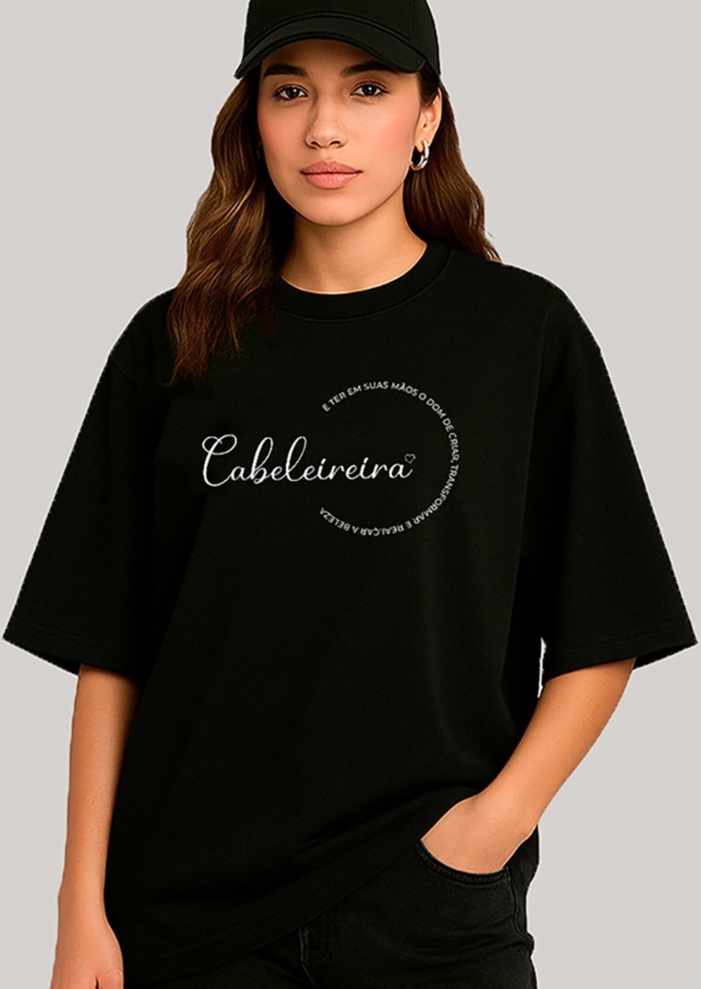 Imagem principal Camiseta Ousy Feminina Profissão Cabeleireira Arte Vibrante Orgulho Feminino Oversized preto ousy preto