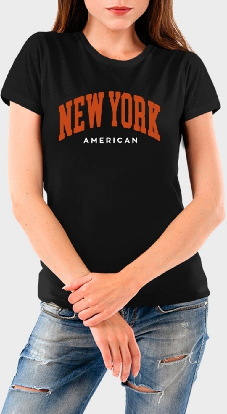 Camiseta Feminina Preta New York Algodão Premium
