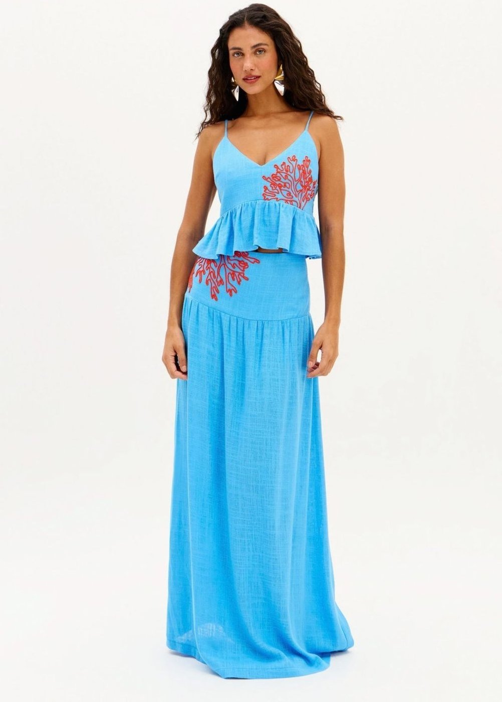 Saia Super Midi Pala Cadeira Com Linho