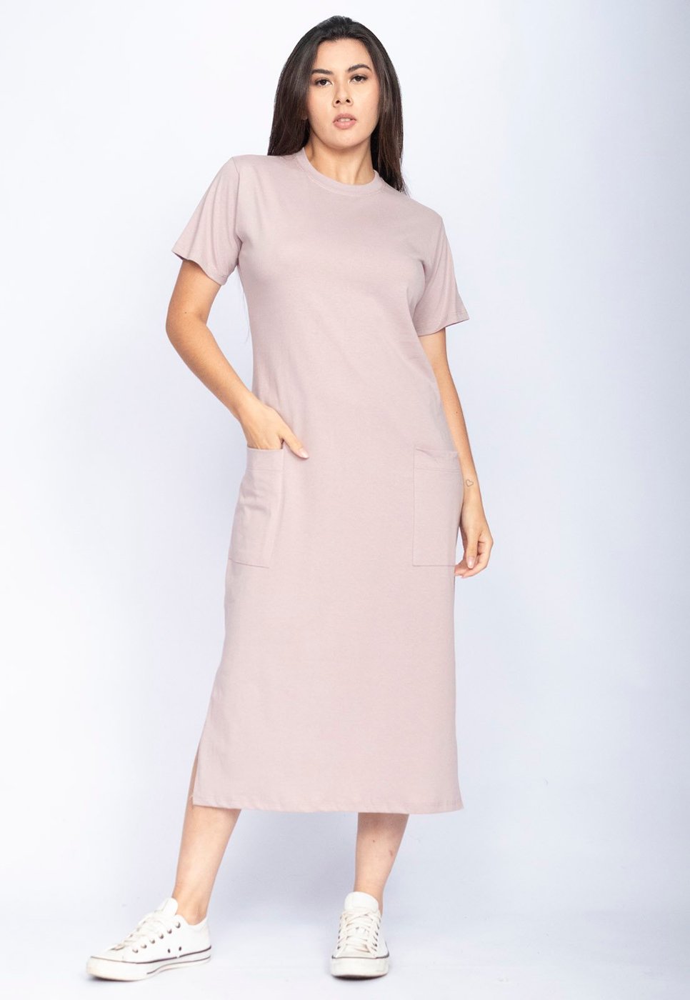 Vestido Cabanafree Midi Easy Algodão Manga Curta Malva