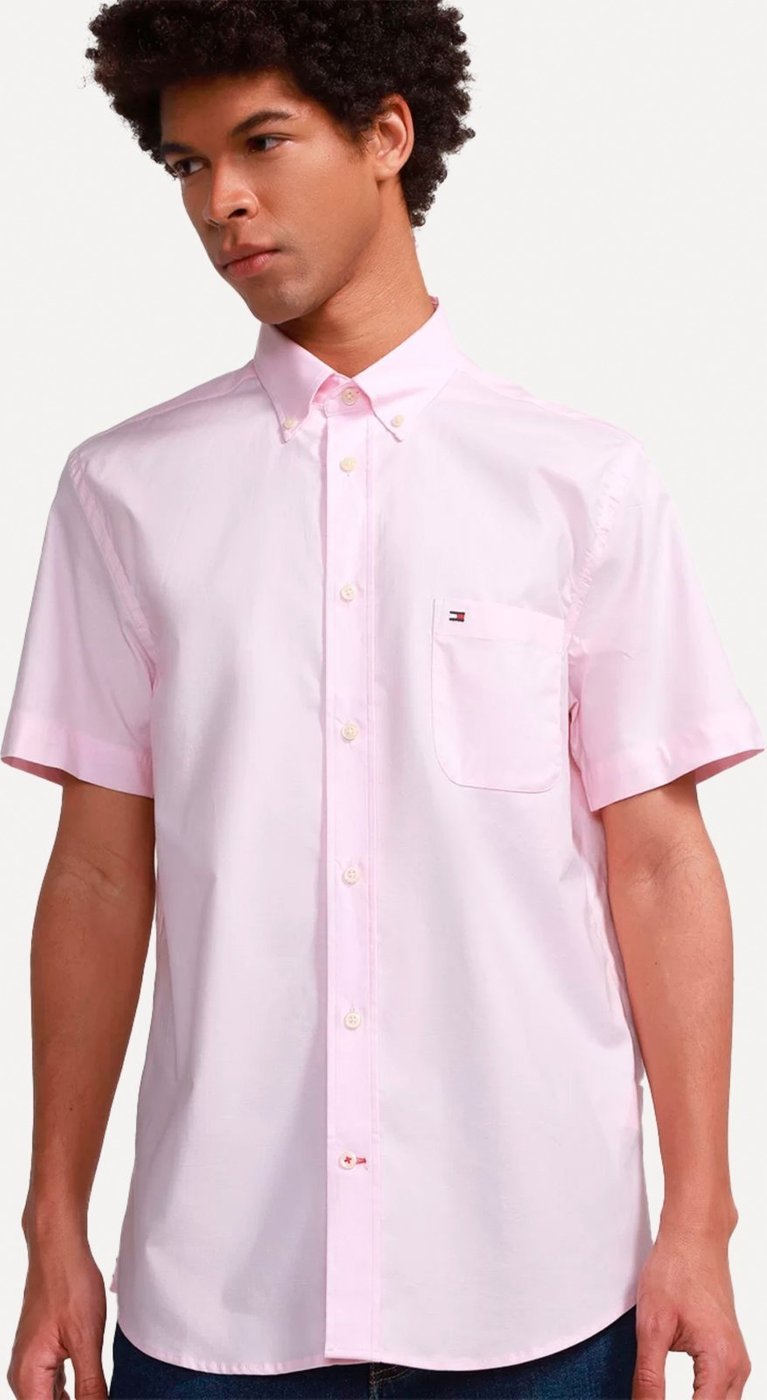 Imagem principal Camisa Tommy Hilfiger Masculina Manga Curta Regular Pocket Poplin Claro rosa Tommy Hilfiger rosa