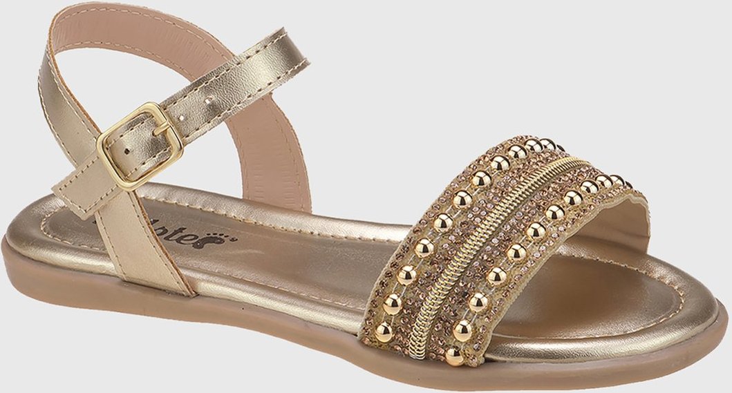 Infantil - Sandália Menina Rasteira Brilho Ouro tep