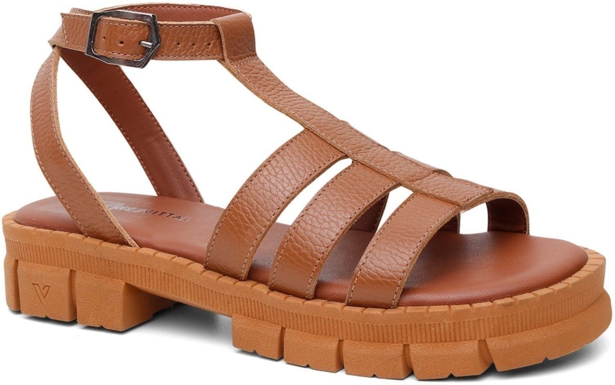 Sandália Feminina Vittal Couro Chloe Solado Tratorado Ultra Confort