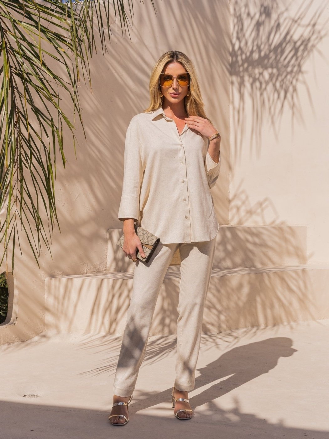 Calça reta linho Verona creme