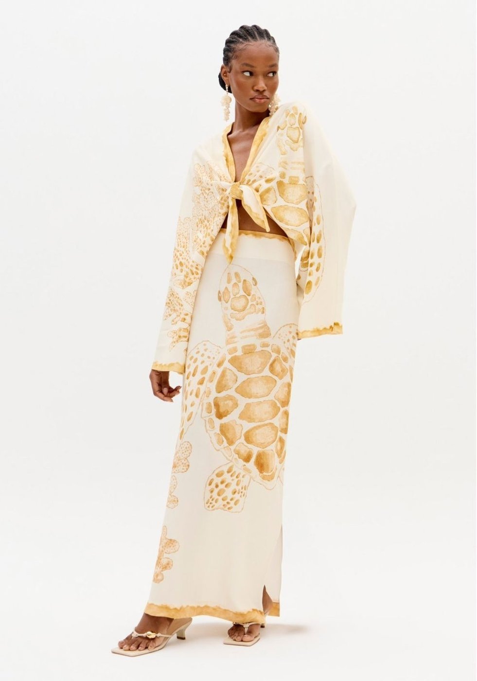 Saia Super Midi Estampada Cintura Média