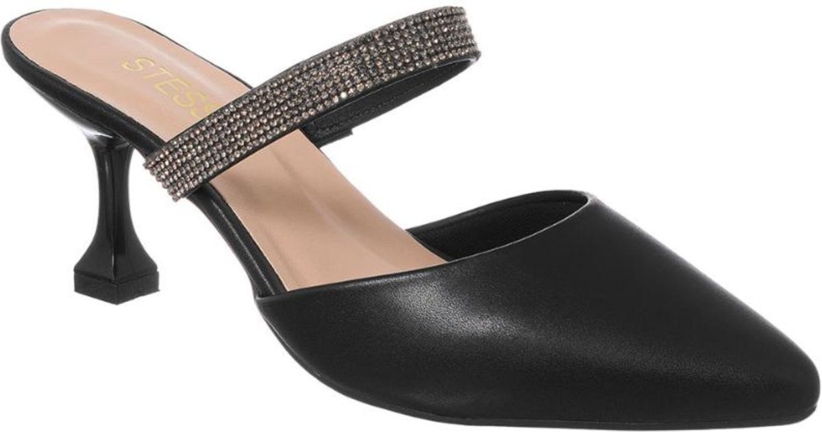 Imagem principal Scarpin Mule Salto Taça Baixo Bico Fino Com Brilho Strass Stessy Shoes preto Stessy Shoes preto