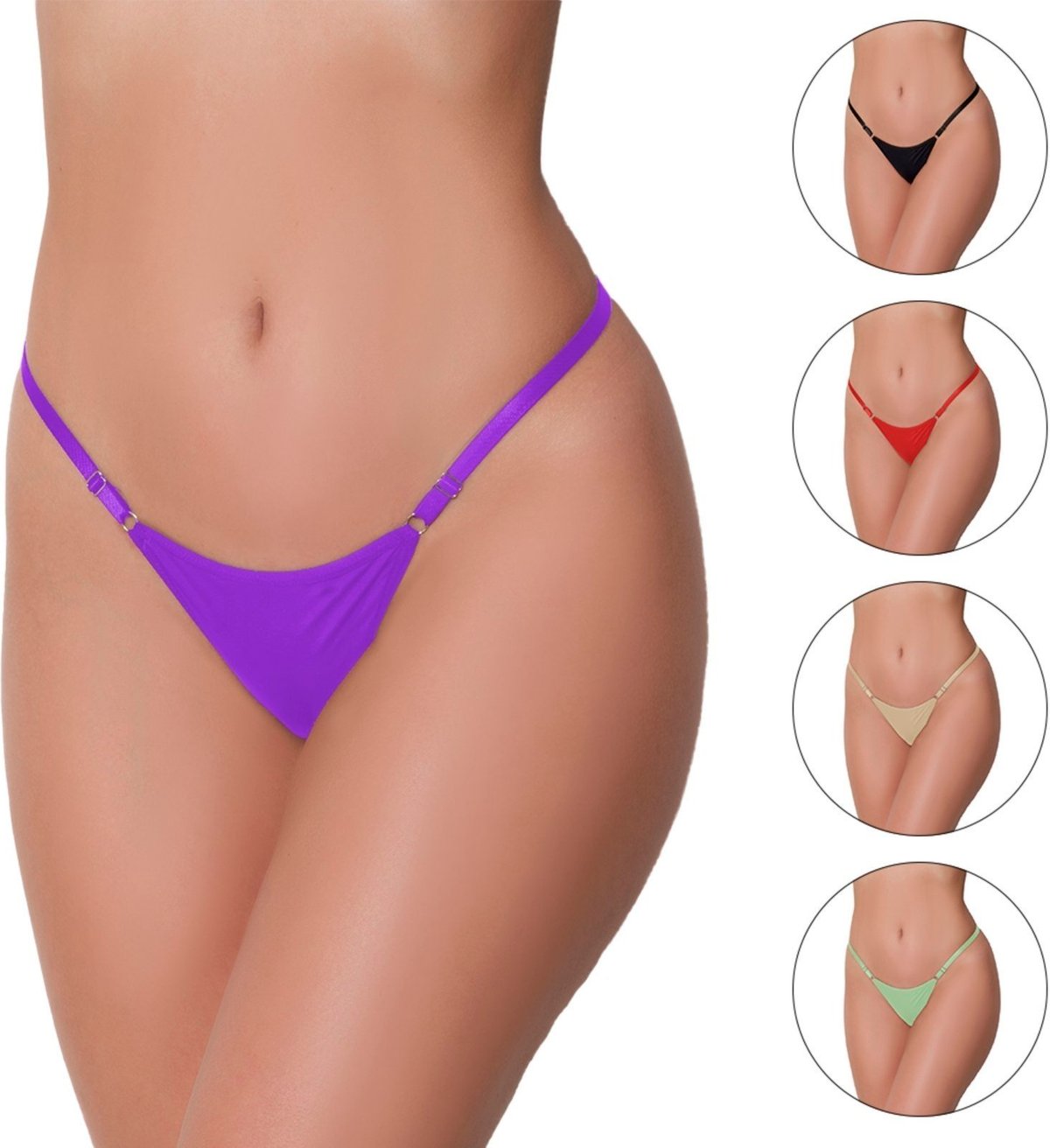 Imagem principal Kit 5 Tangas Fio Duplo Gabi Lingerie Microfibra Tamanho Único com Regulagem Marquinha Sensual multicolorido Gabi Lingerie multicolorido