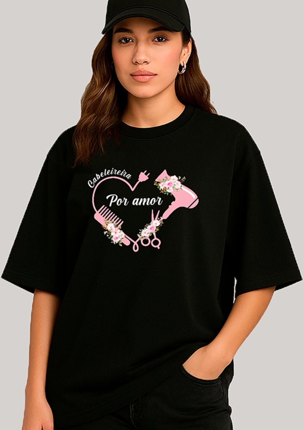 Imagem principal Camiseta Ousy Feminina Profissão Cabeleireira Por Amor Design Exclusivo Oversized preto ousy preto