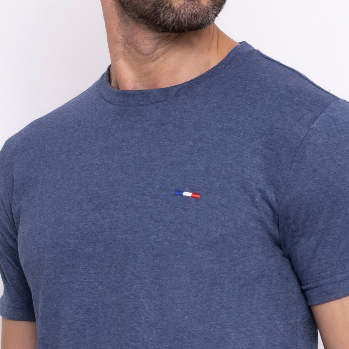 Imagem principal Camiseta Masculina Básica FMF com Bordado no Estilo Tommy Algodão Premium França Marinho mescla azul FMF azul