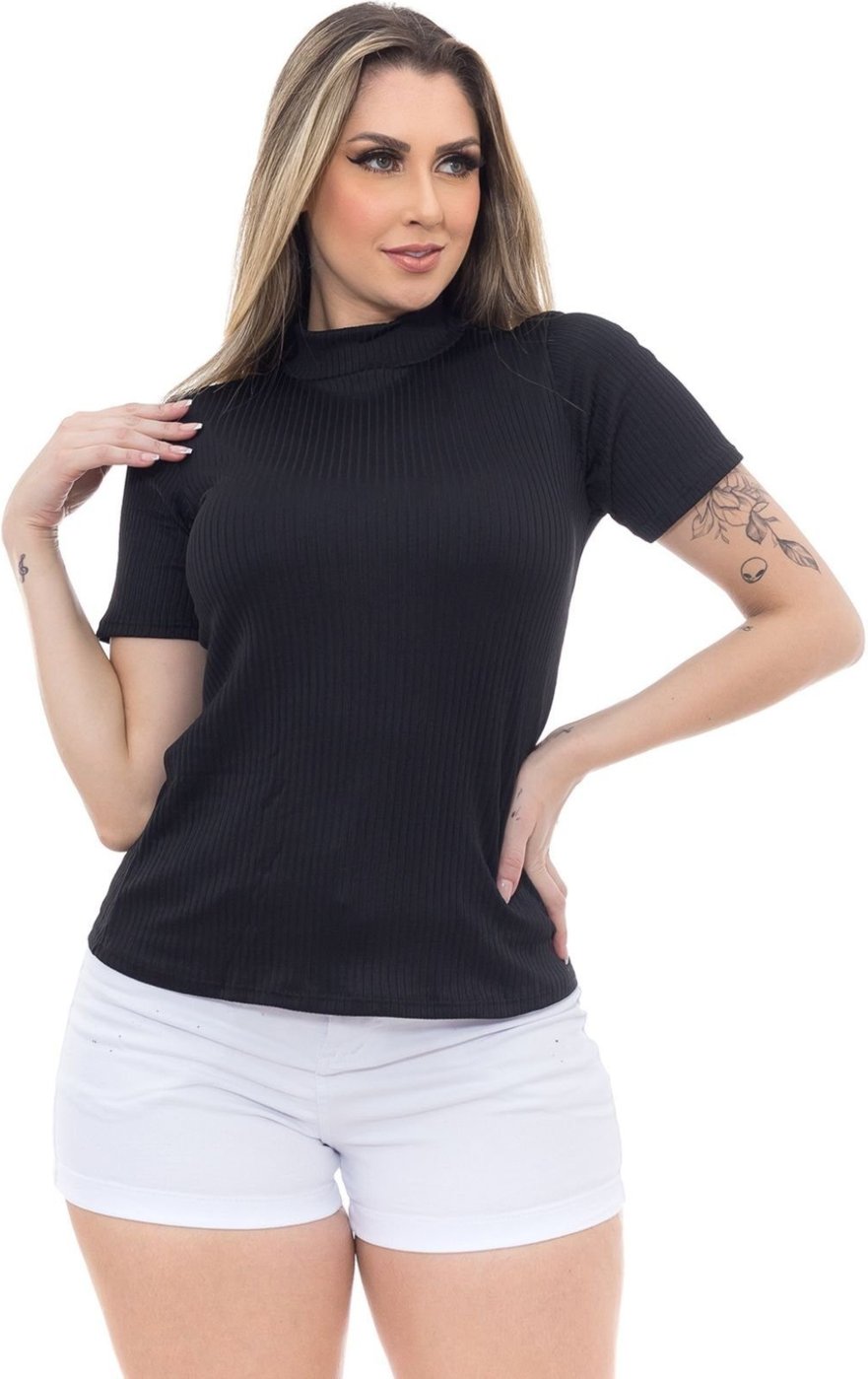 Imagem principal Blusa Feminina Canelada Premium Manga Curta Gola Alta Docce Mulher roxo Docce Mulher roxo