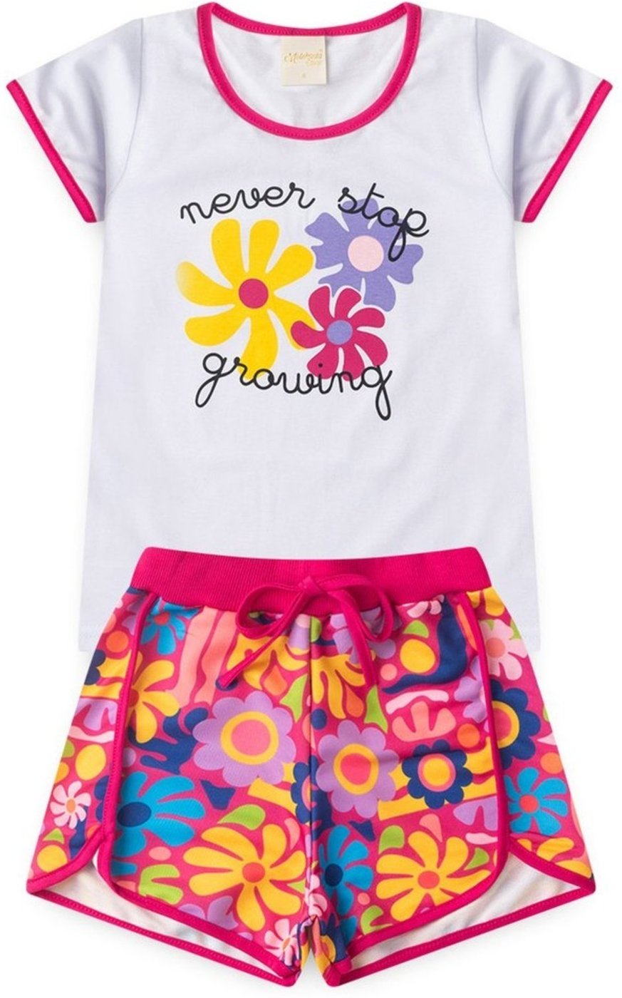 Imagem principal Infantil - Conjunto Molekada Verão Menina Blusa e Shorts Boxeador Florizinhas branco Molekada branco