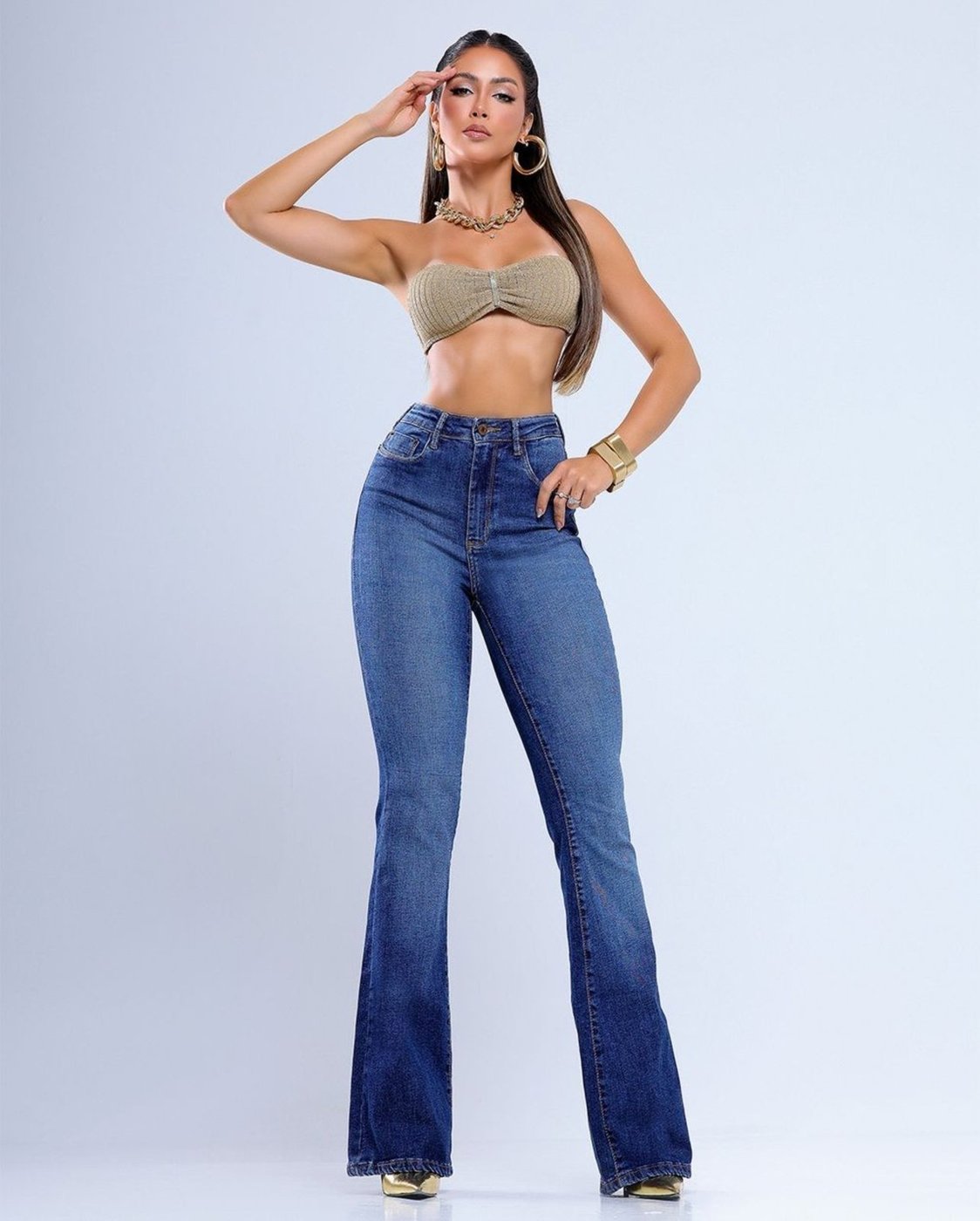 Calça Flare Feminina Cintura Alta 25246 Escura