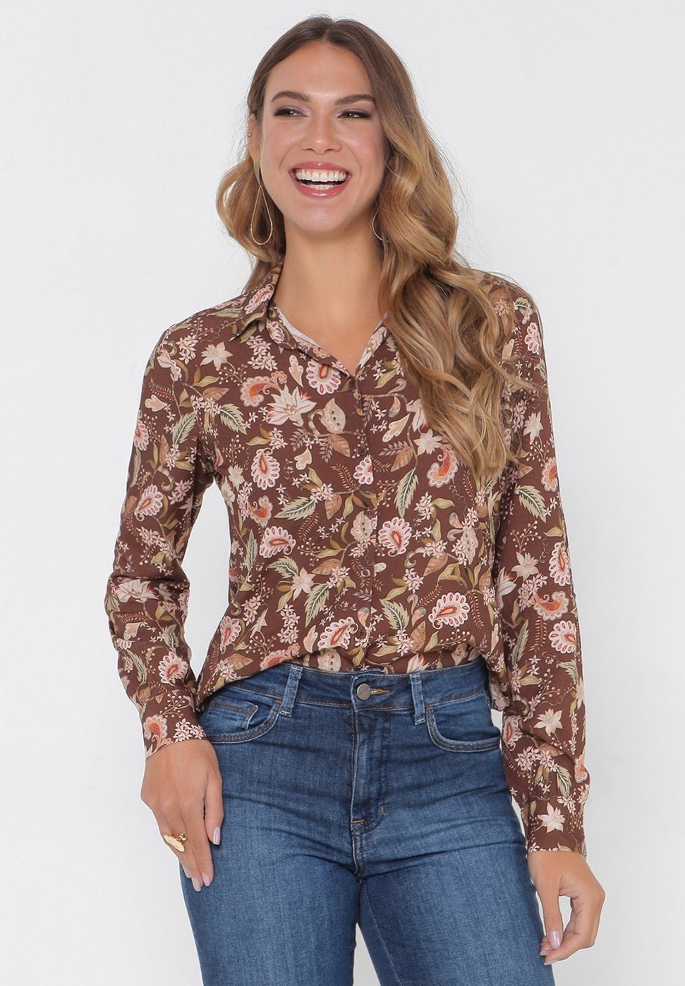 Imagem principal Camisa Intens Manga Longa Viscose Floral marrom Intens marrom