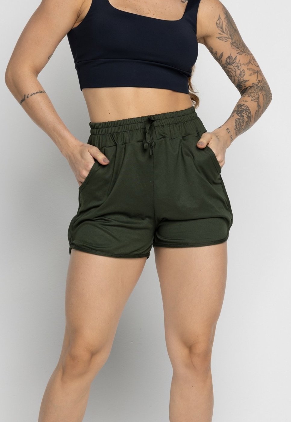 Imagem principal Short Vekyo Com Bolso Feminino Moda Praia Piscina Verão Fitness Escuro verde VEKYO verde