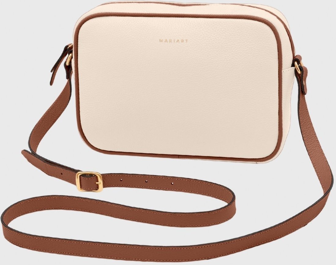 Bolsa Transversal Couro Mariart Maxi Jeri Off White/Camel