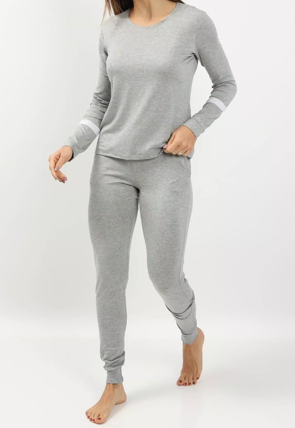 Imagem principal Pijama Maria Paes Mescla e branco/cinza Maria Paes branco/cinza