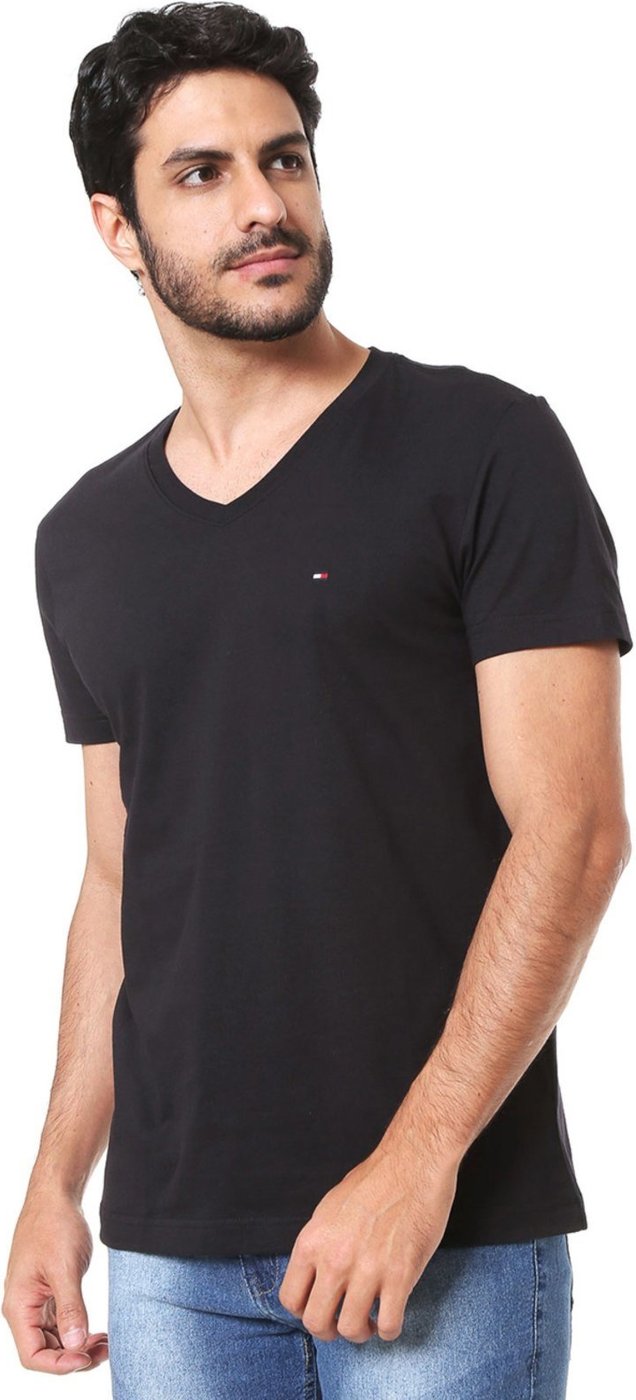 Imagem principal Camiseta Tommy Hilfiger Masculina Essential V-Neck Preta preto Tommy Hilfiger preto