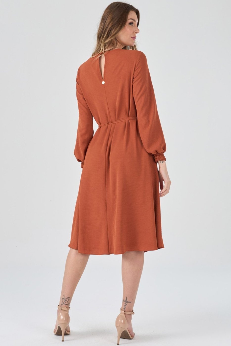 Vestido Midi PKS Com Cinto Terracota
