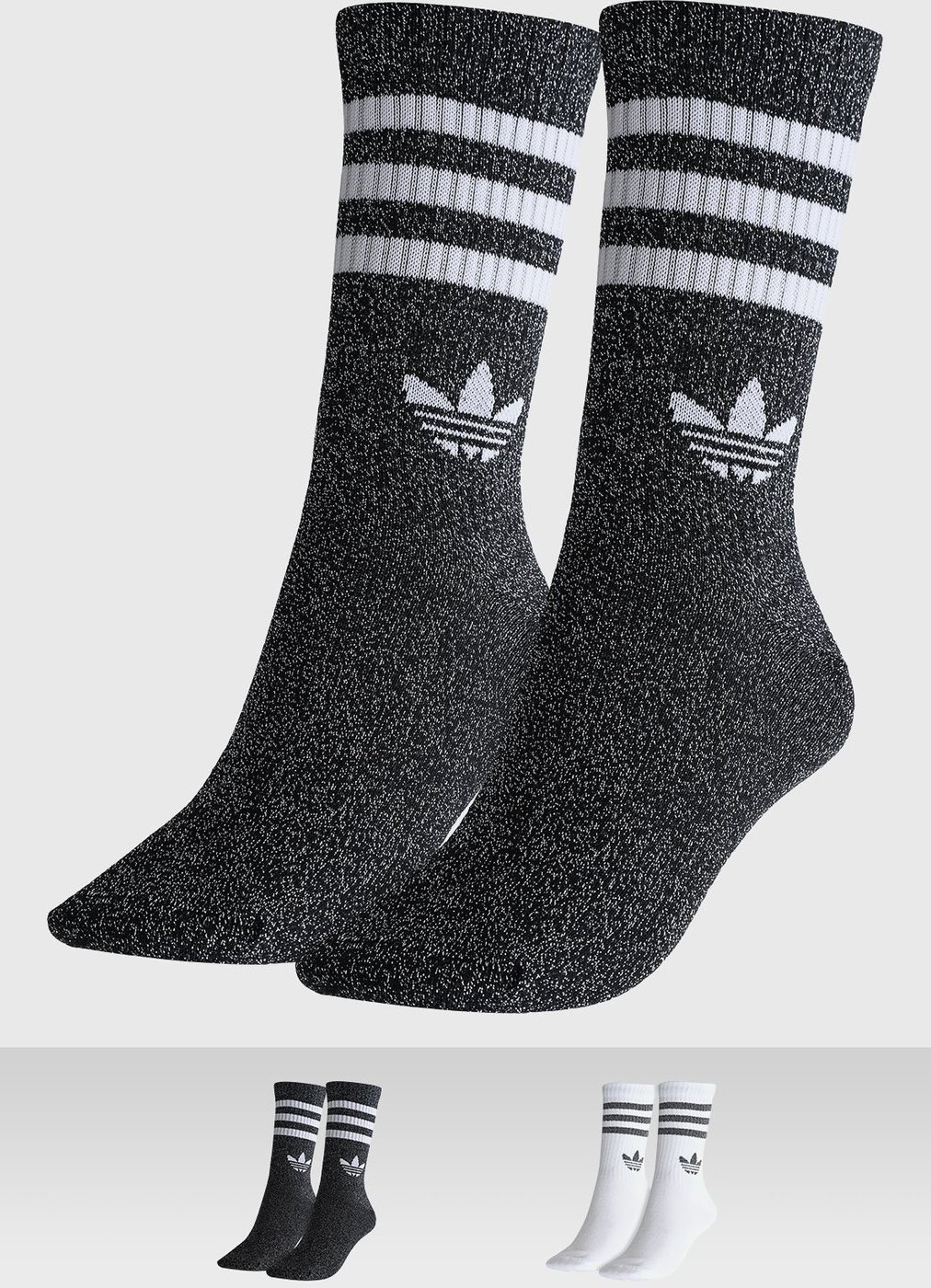 Kit 2pçs Meia adidas Originals Cano Alto 3 Stripes com Lurex Preta