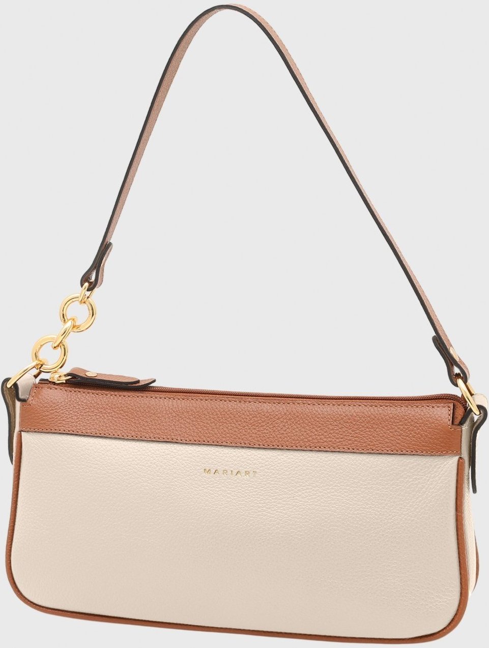 Bolsa Shoulder Couro Mariart Parintins Off White/Camel