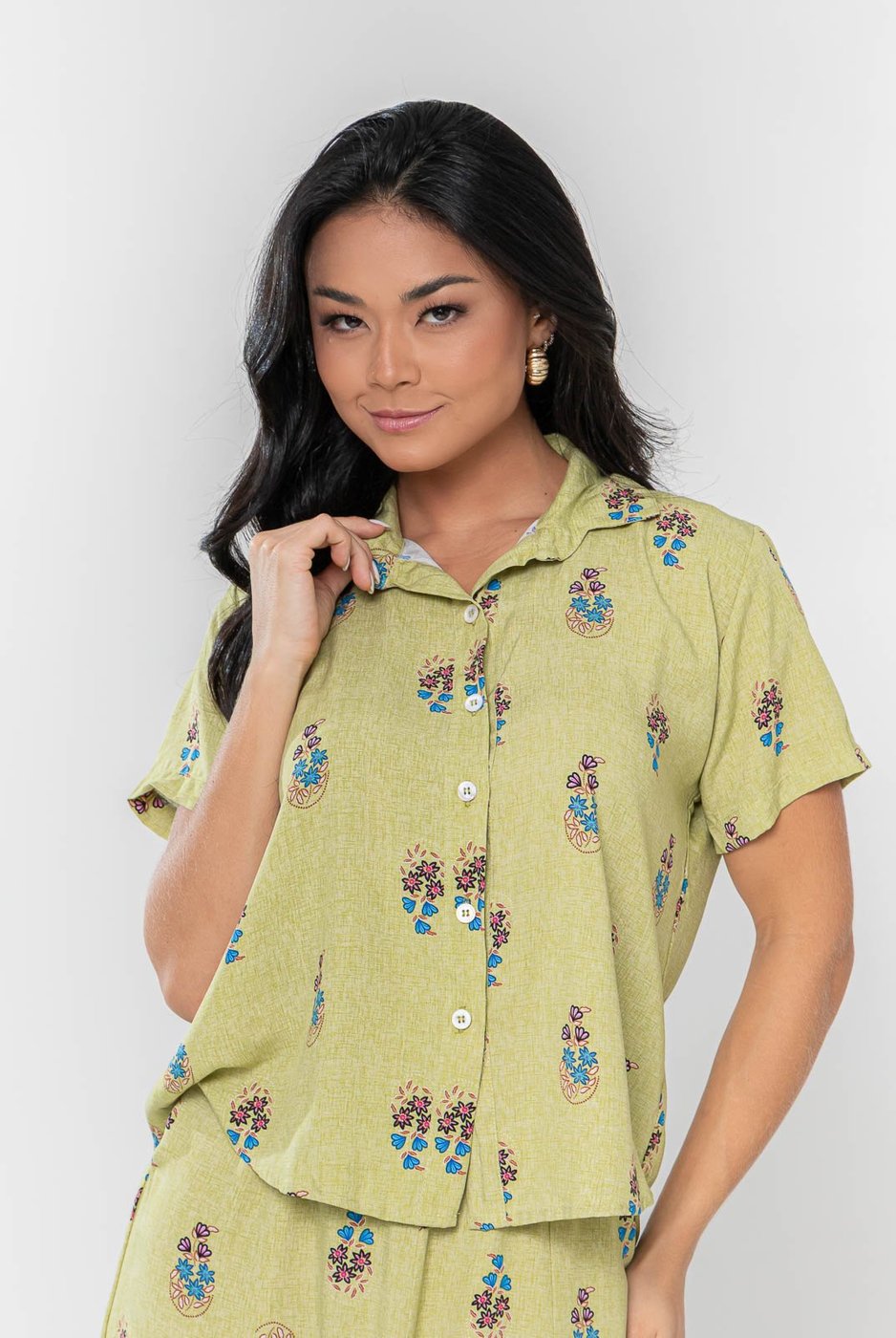Camisa Aura Dani Viscolinho Floral Buquê