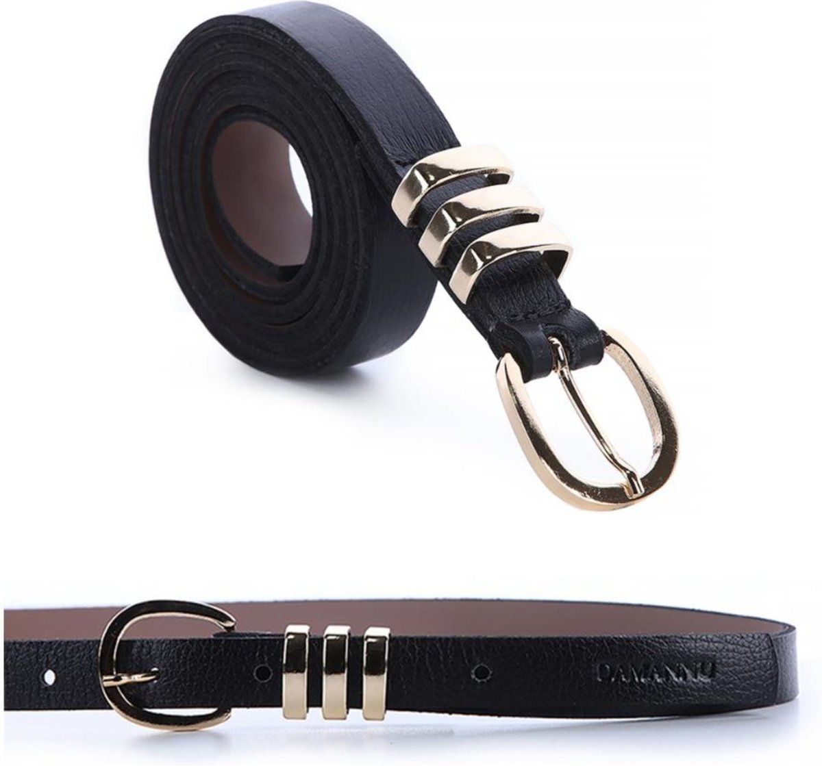 Izza - Cinto Femino Couro Legítimo Fivela Dourada