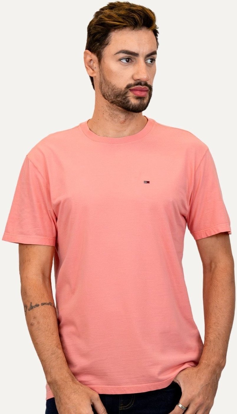 Imagem principal Camiseta Tommy Jeans Masculina Regular Jersey C-Neck Flag rosa Tommy Jeans rosa
